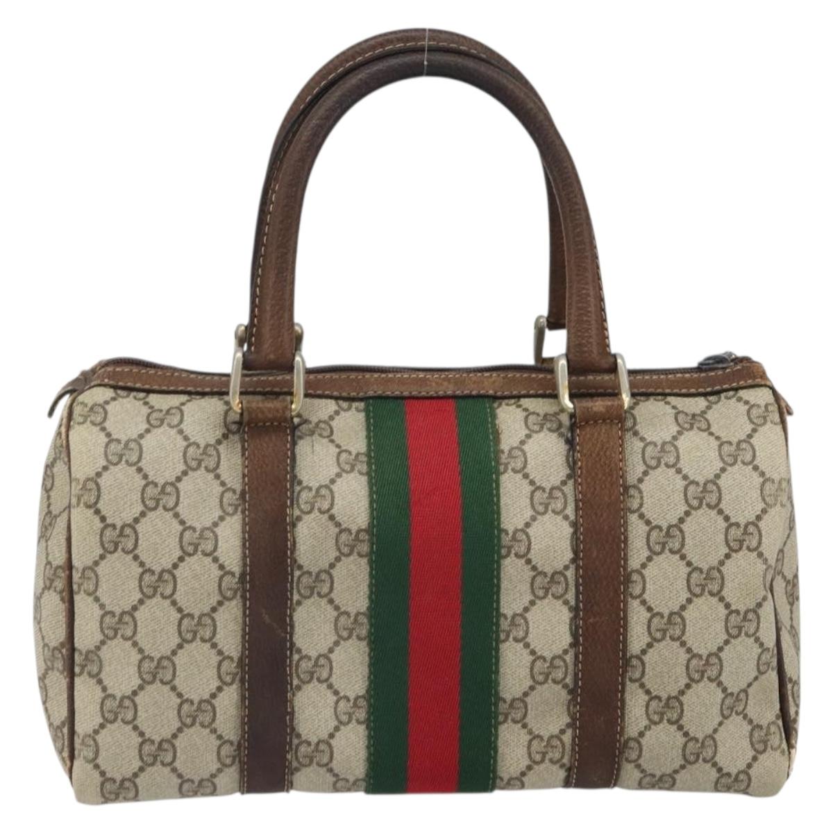 GUCCI GG Supreme Web Sherry Line Bag PVC Beige Red 012 3841 58 Auth 166727