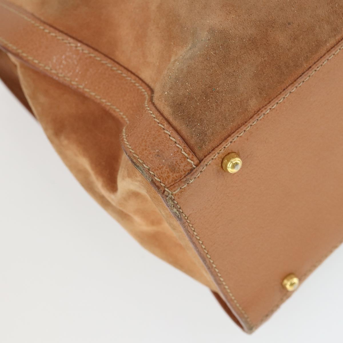 GUCCI Bamboo Hand Bag Suede Leather Brown Gold Auth 166728