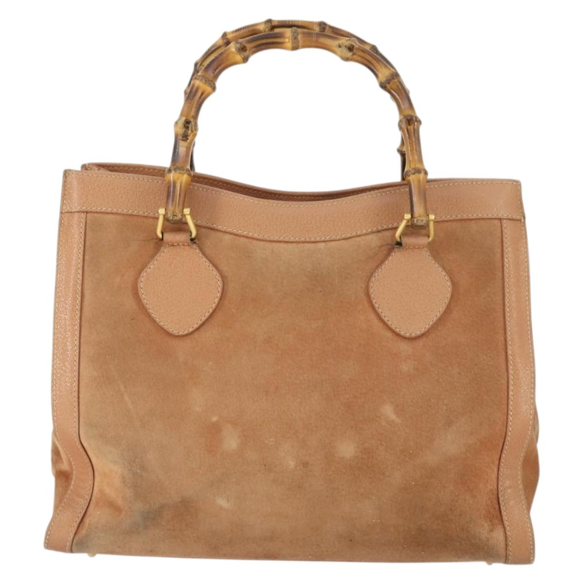 GUCCI Bamboo Hand Bag Suede Leather Brown Gold Auth 166728