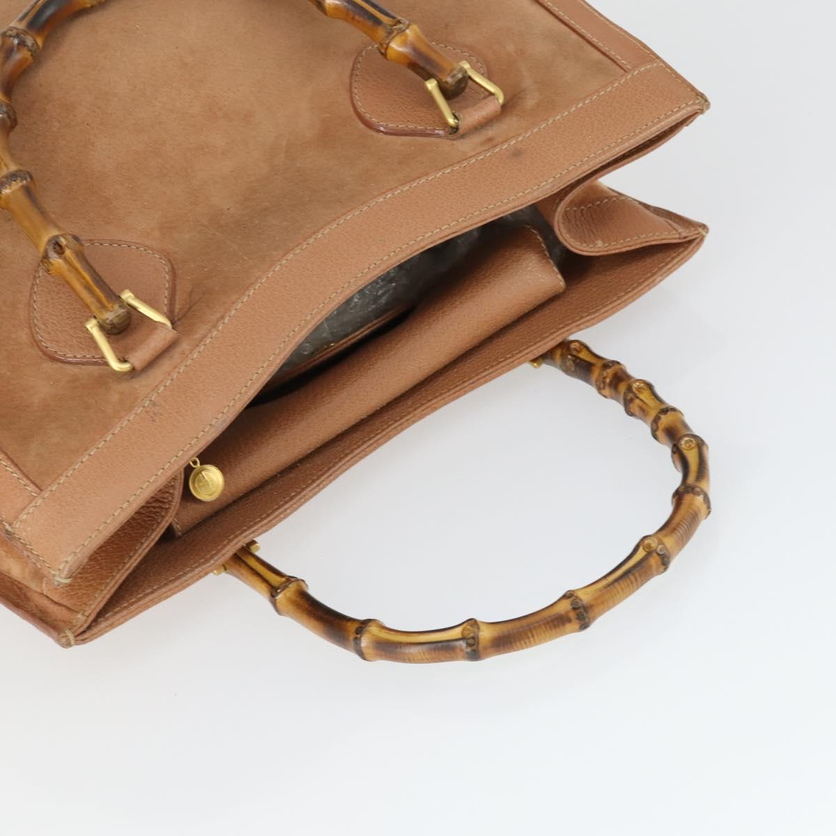 GUCCI Bamboo Hand Bag Suede Leather Brown Gold Auth 166728