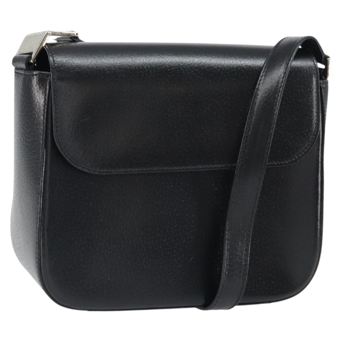 GUCCI Shoulder Bag Leather Black Silver Auth 166730