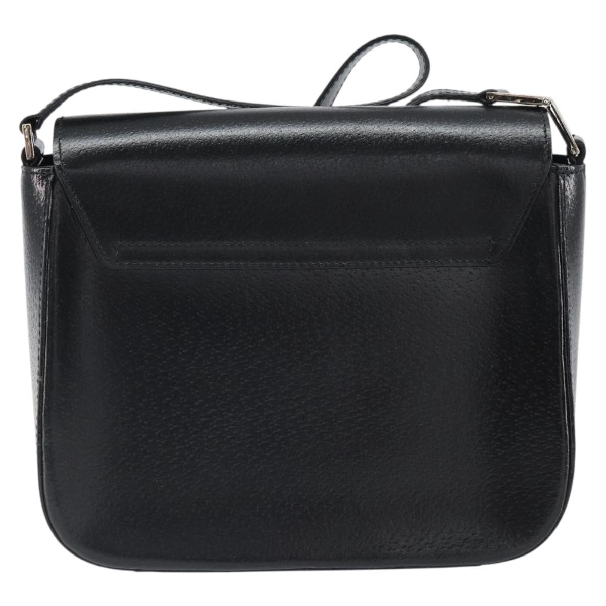 GUCCI Shoulder Bag Leather Black Silver Auth 166730