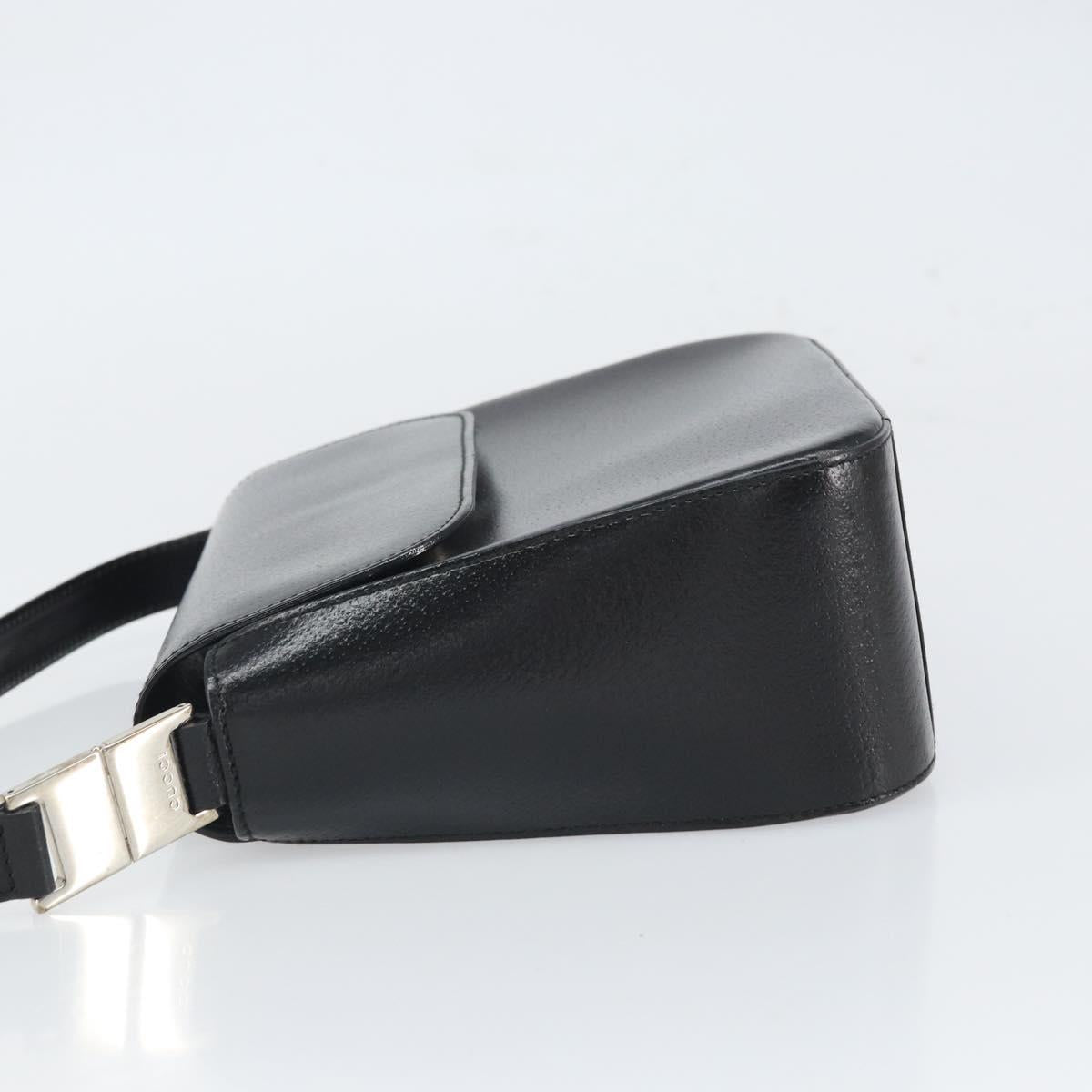 GUCCI Shoulder Bag Leather Black Silver Auth 166730