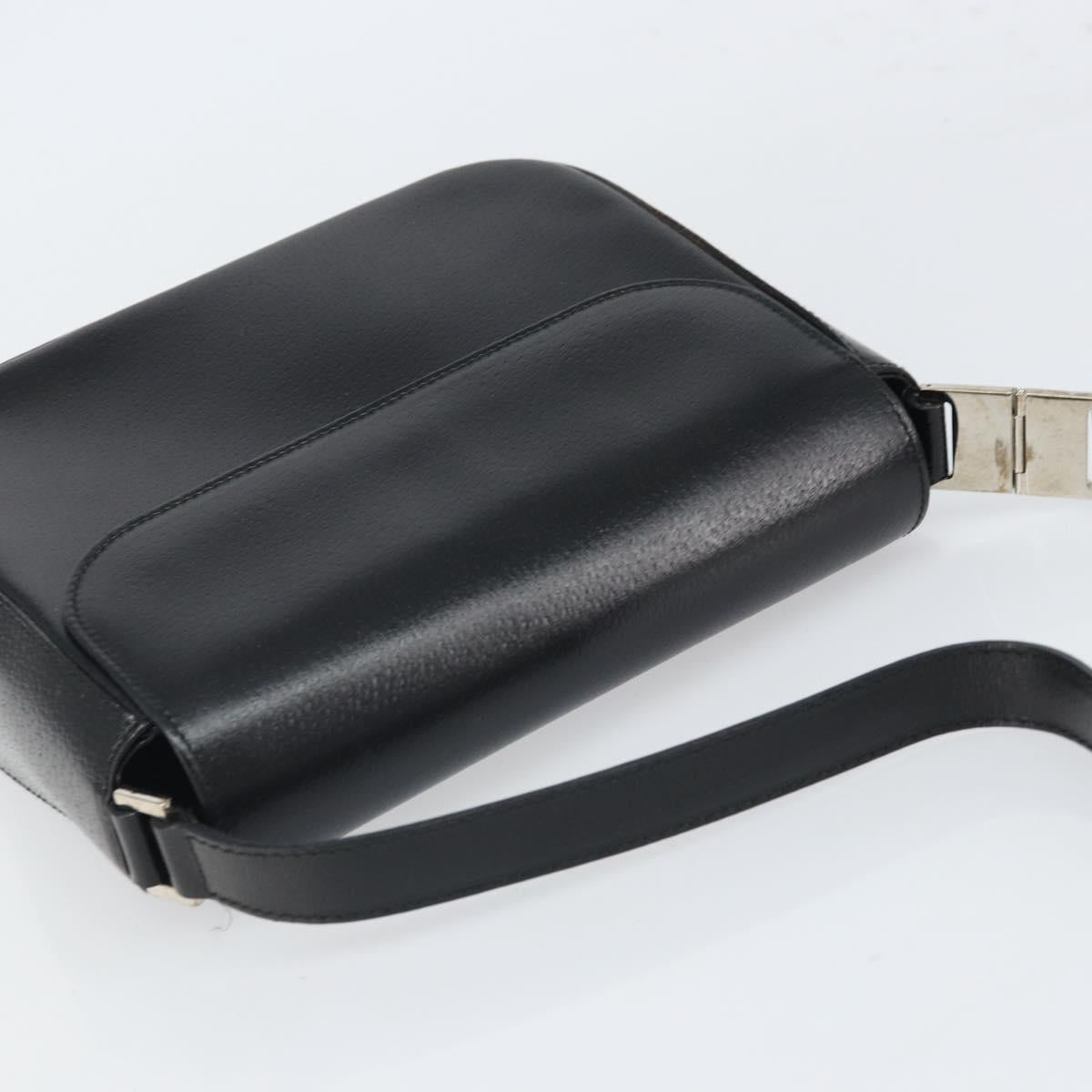 GUCCI Shoulder Bag Leather Black Silver Auth 166730