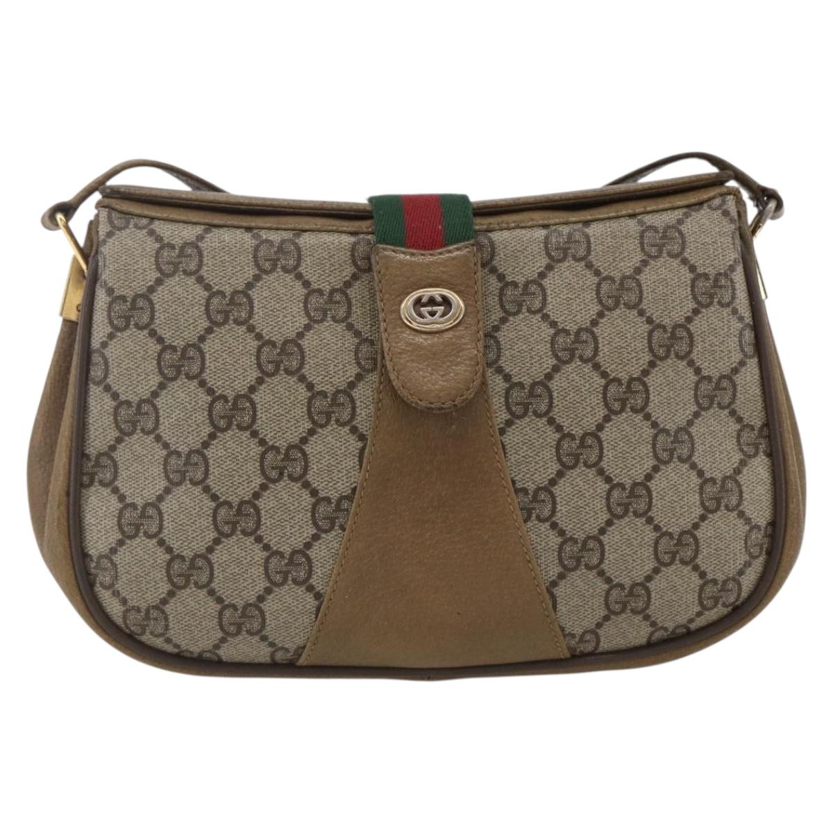 GUCCI GG Supreme Web Sherry Line Bag PVC Beige Gold 116 02 02 Auth 166731
