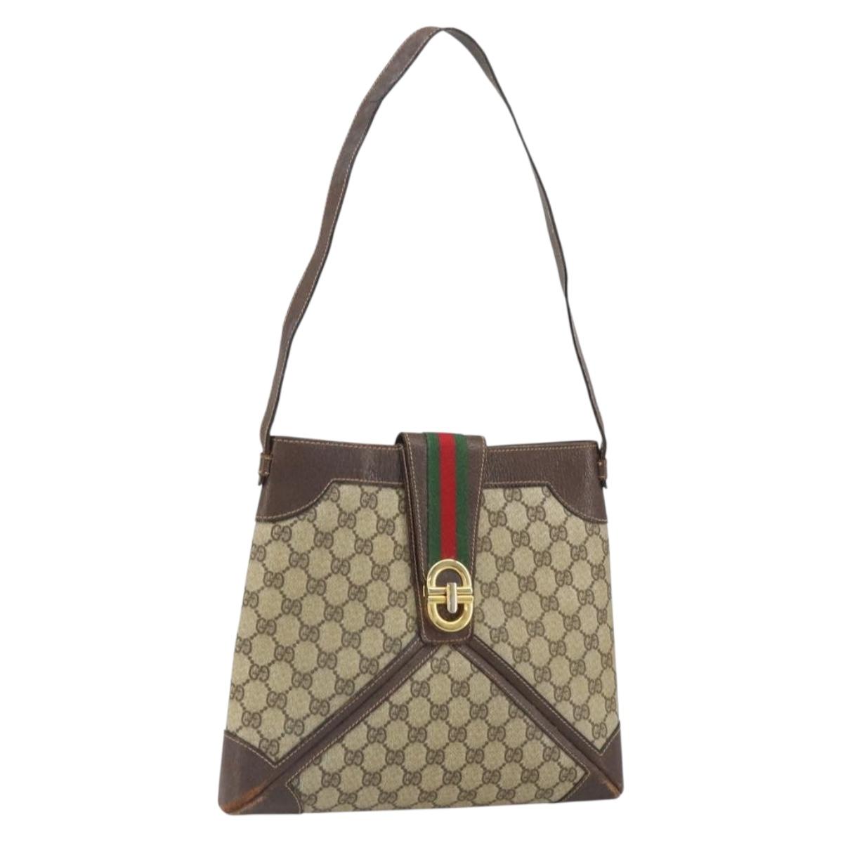 GUCCI GG Supreme Web Sherry Line Shoulder Bag PVC Beige Gold 201446 Auth 166734