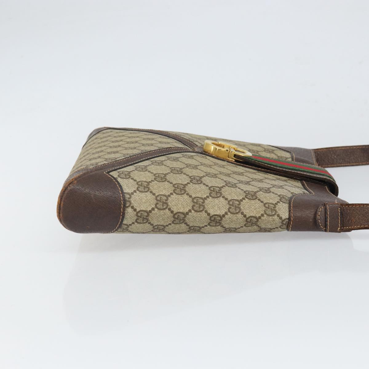 GUCCI GG Supreme Web Sherry Line Shoulder Bag PVC Beige Gold 201446 Auth 166734