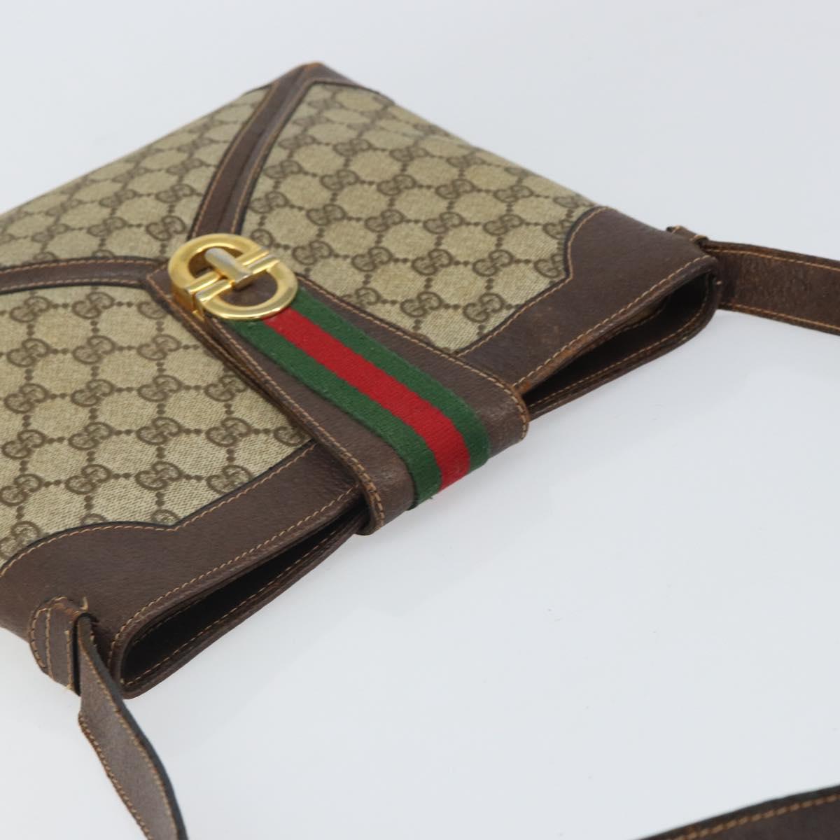 GUCCI GG Supreme Web Sherry Line Shoulder Bag PVC Beige Gold 201446 Auth 166734