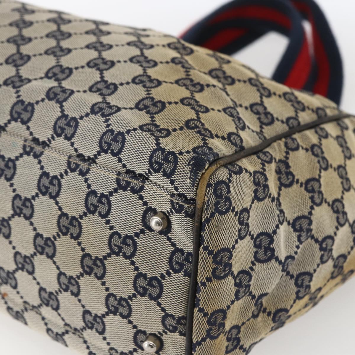 GUCCI GG Canvas Sherry Line Tote Bag Navy Red 145758 Auth 166735