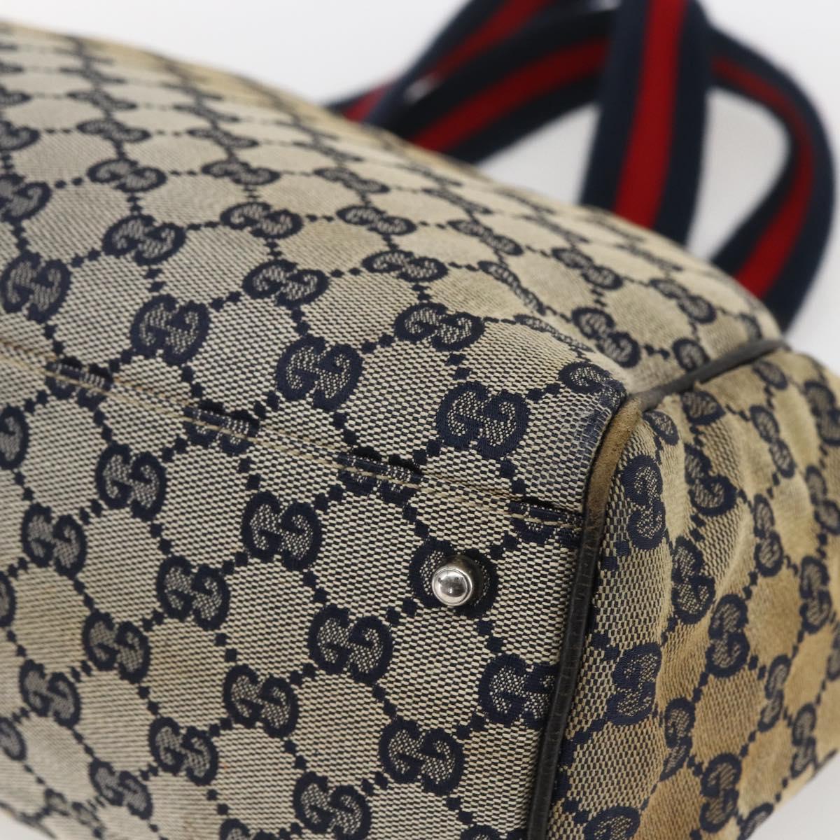 GUCCI GG Canvas Sherry Line Tote Bag Navy Red 145758 Auth 166735