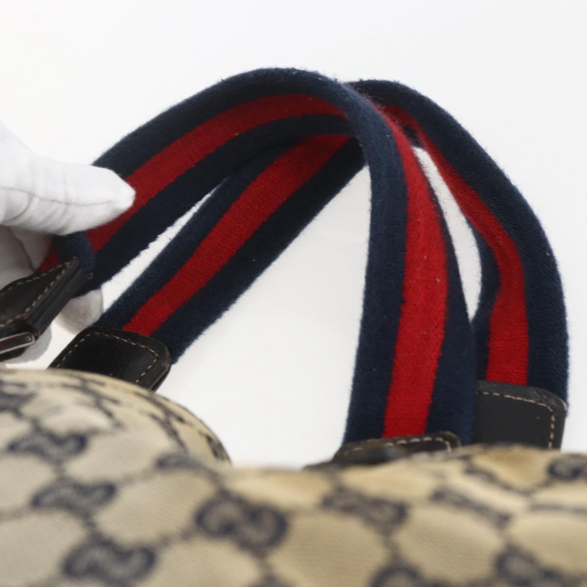 GUCCI GG Canvas Sherry Line Tote Bag Navy Red 145758 Auth 166735