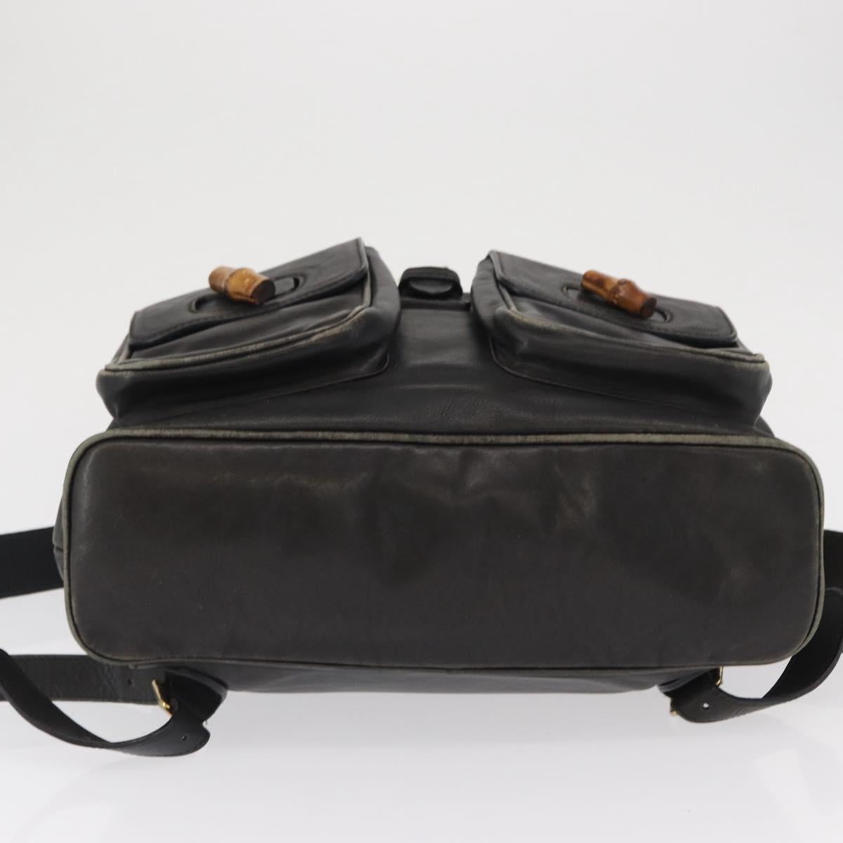 GUCCI Bamboo Backpack Leather Black Gold 003 2058 0016 Auth 166739