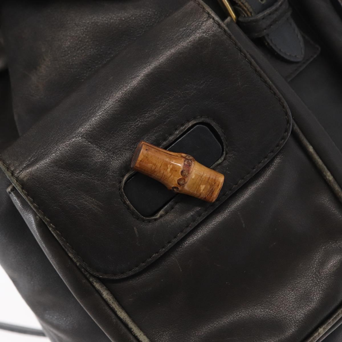 GUCCI Bamboo Backpack Leather Black Gold 003 2058 0016 Auth 166739