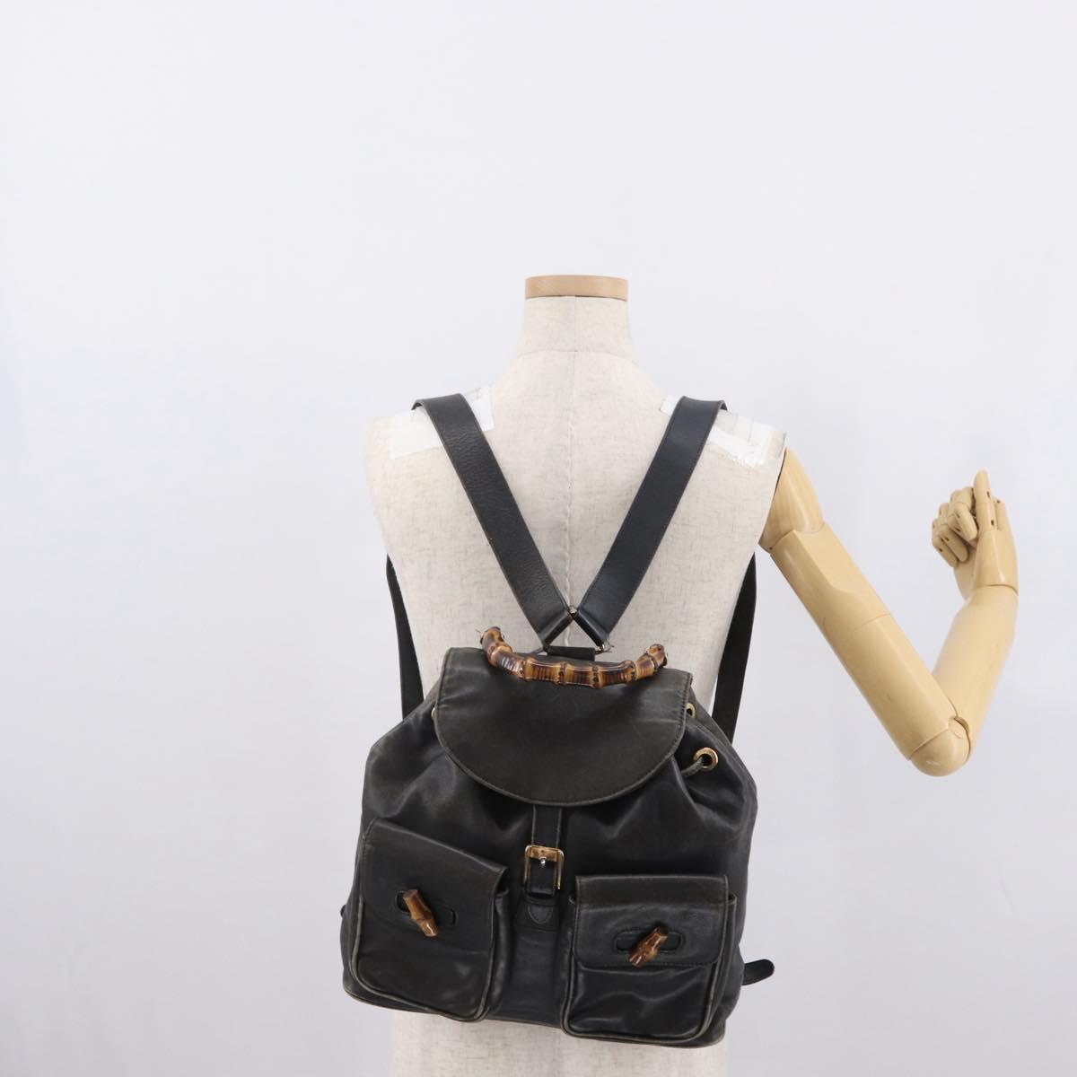 GUCCI Bamboo Backpack Leather Black Gold 003 2058 0016 Auth 166739