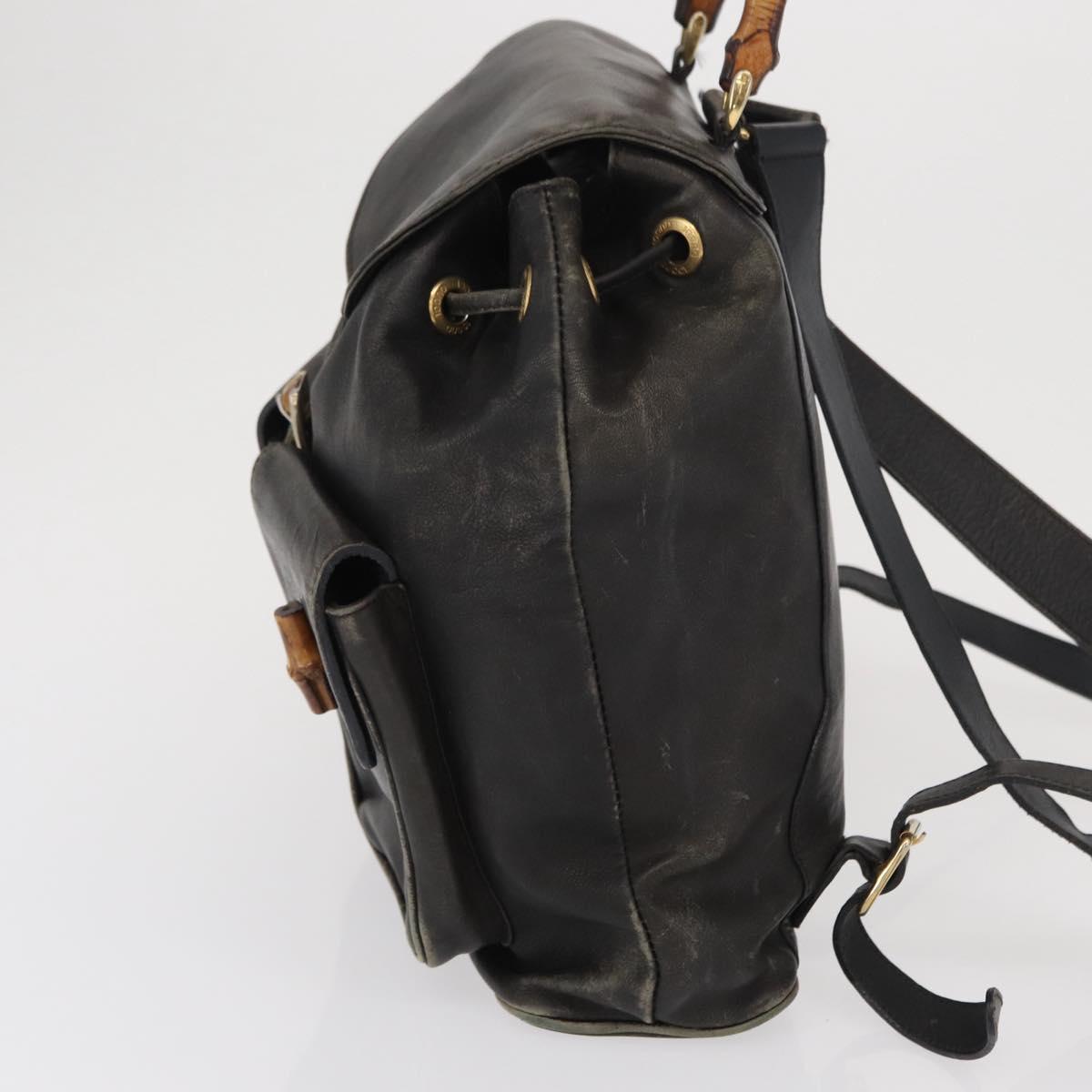 GUCCI Bamboo Backpack Leather Black Gold 003 2058 0016 Auth 166739