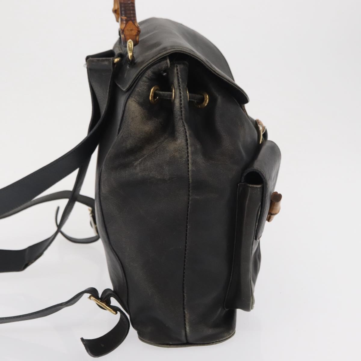 GUCCI Bamboo Backpack Leather Black Gold 003 2058 0016 Auth 166739