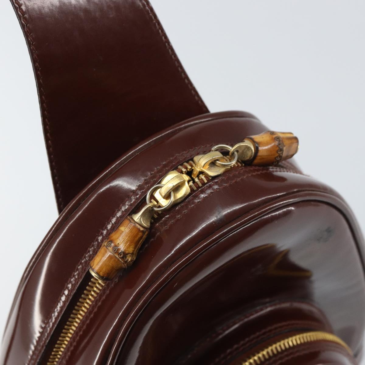 GUCCI Bamboo Backpack Patent leather Brown Gold 003 3444 0127 Auth 166740