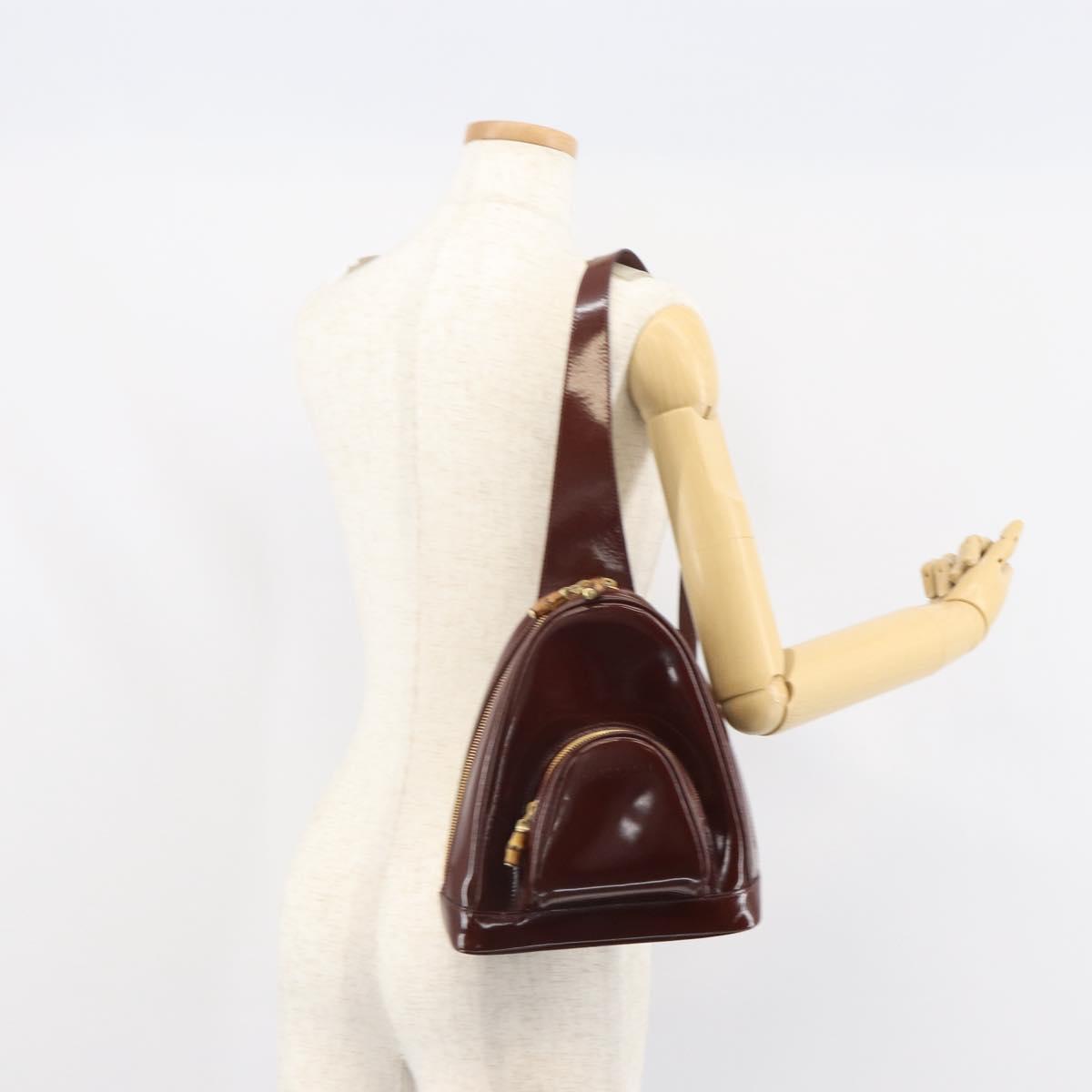 GUCCI Bamboo Backpack Patent leather Brown Gold 003 3444 0127 Auth 166740
