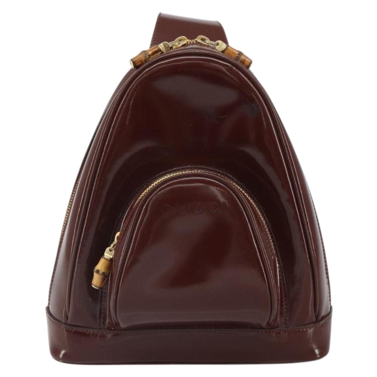 GUCCI Bamboo Backpack Patent leather Brown Gold 003 3444 0127 Auth 166740