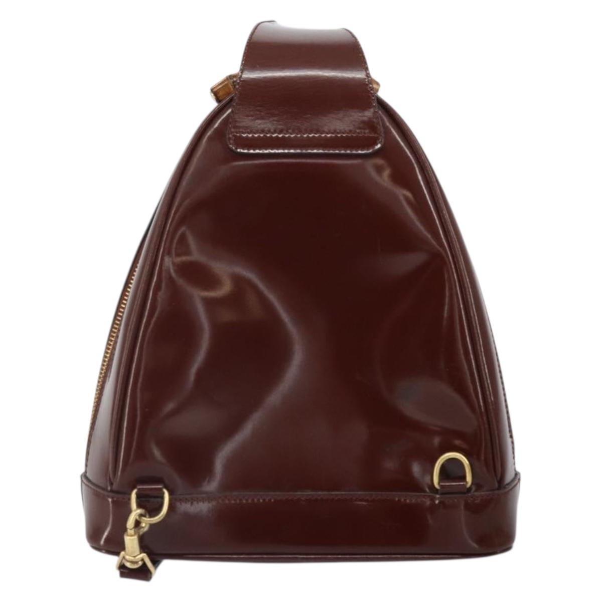 GUCCI Bamboo Backpack Patent leather Brown Gold 003 3444 0127 Auth 166740