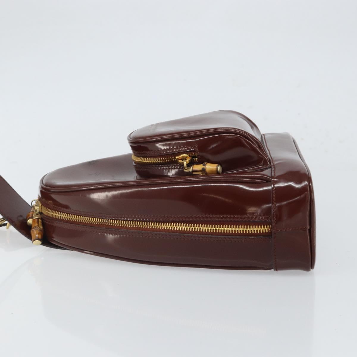 GUCCI Bamboo Backpack Patent leather Brown Gold 003 3444 0127 Auth 166740