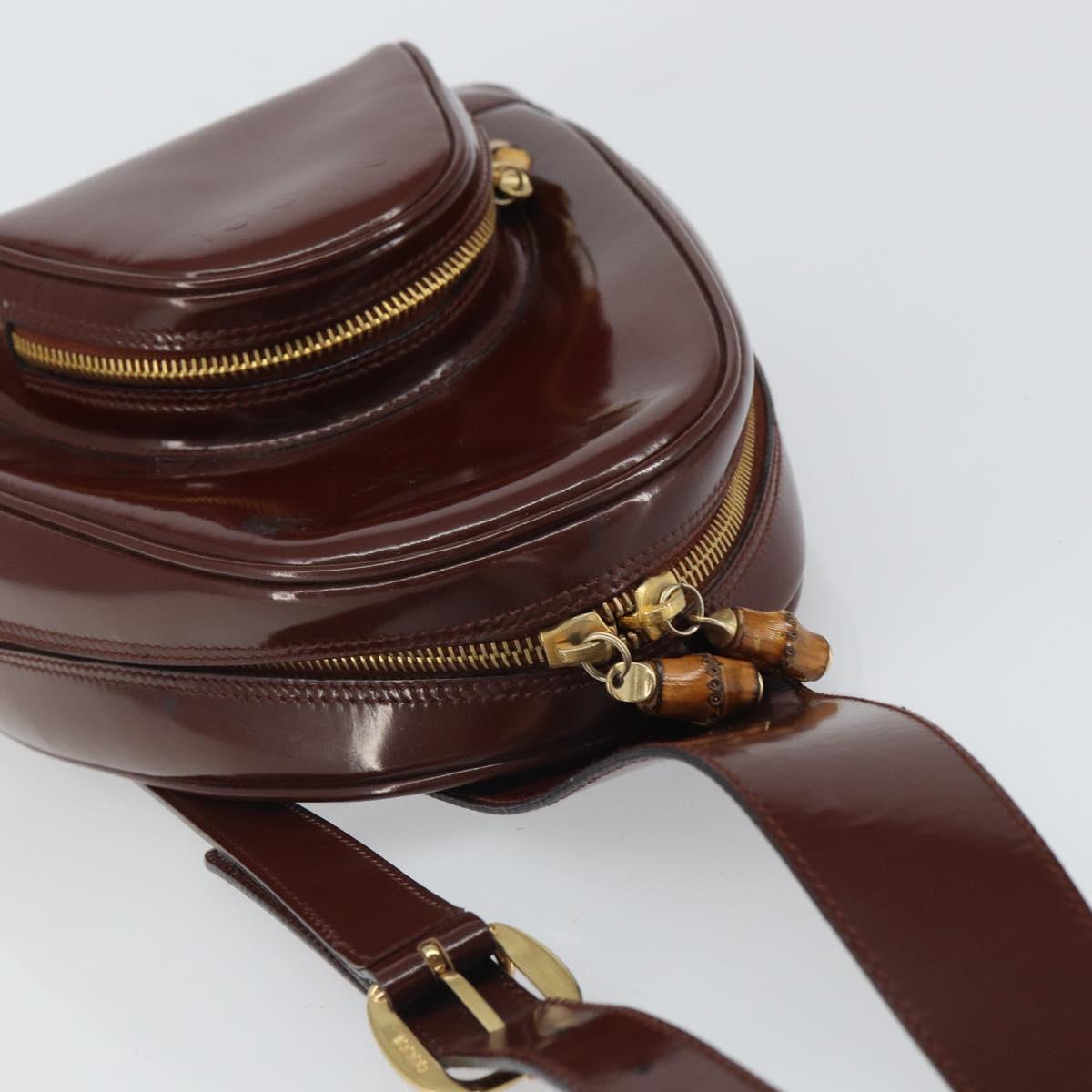 GUCCI Bamboo Backpack Patent leather Brown Gold 003 3444 0127 Auth 166740