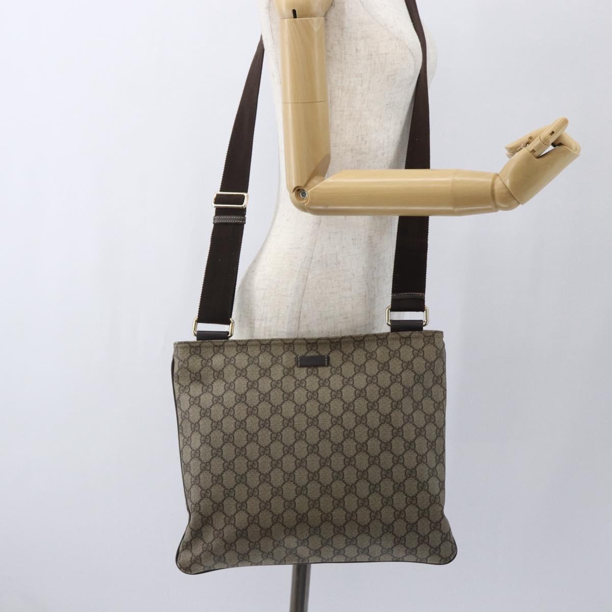 GUCCI GG Supreme Shoulder Bag PVC Beige Gold 201446 Auth 166741