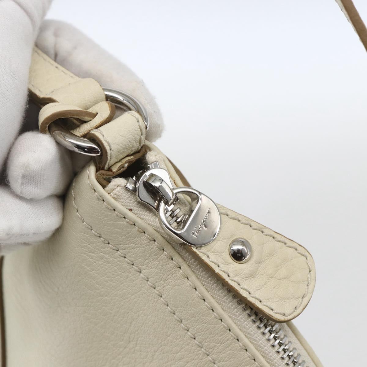 Salvatore Ferragamo Gancini Shoulder Bag Leather Silver White Auth 166742