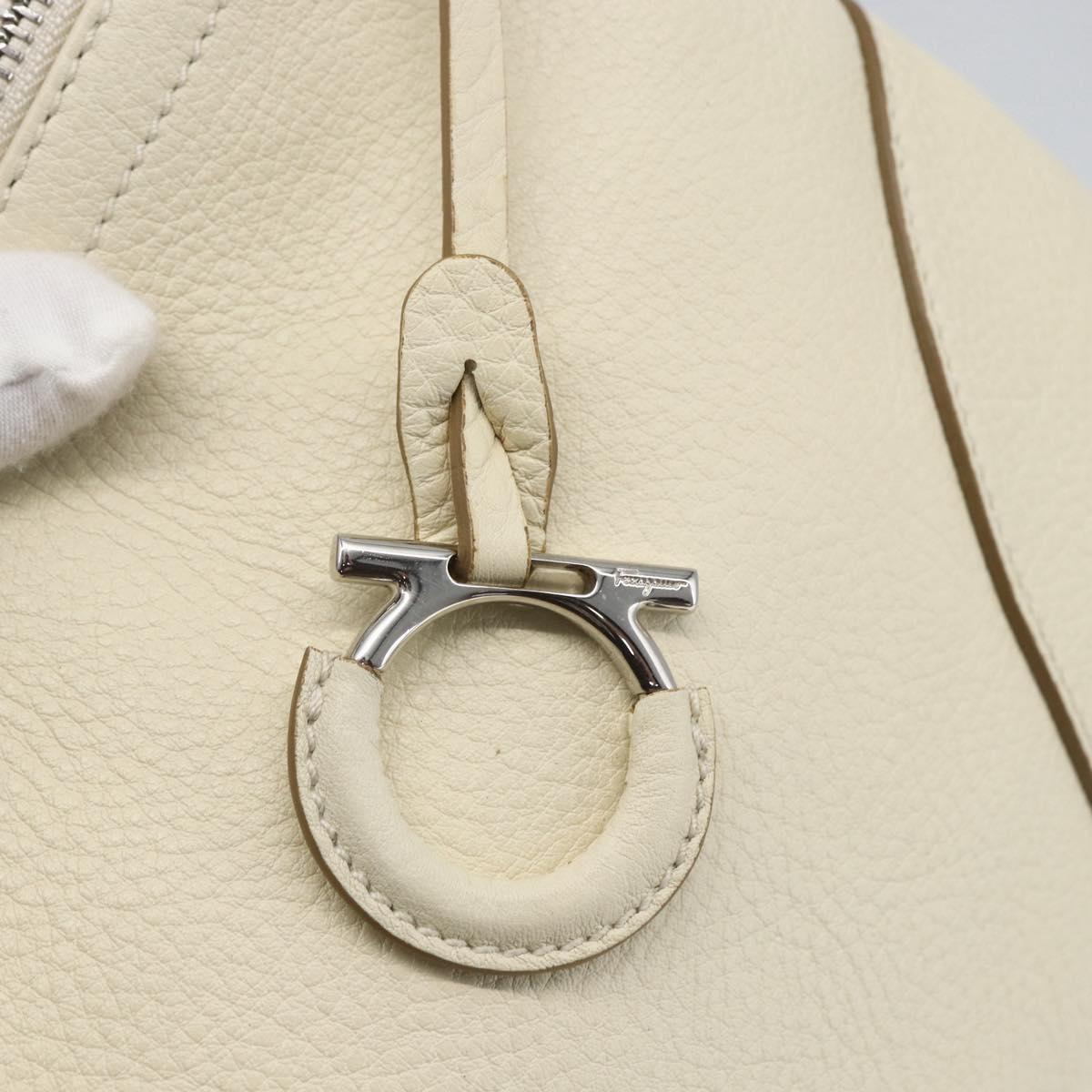 Salvatore Ferragamo Gancini Shoulder Bag Leather Silver White Auth 166742
