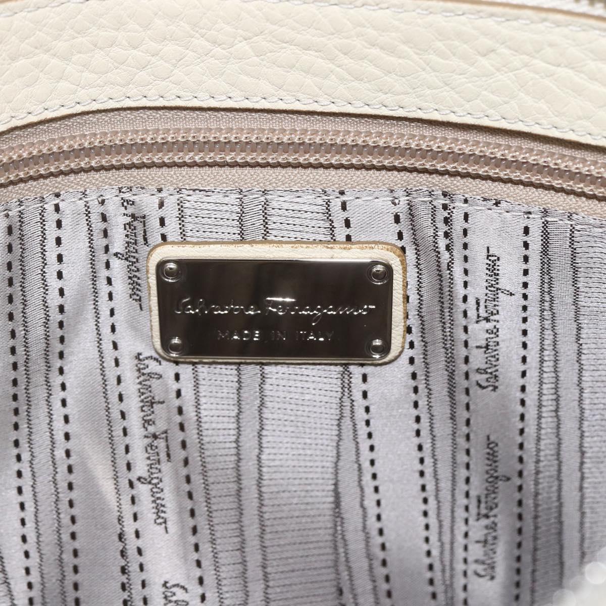 Salvatore Ferragamo Gancini Shoulder Bag Leather Silver White Auth 166742