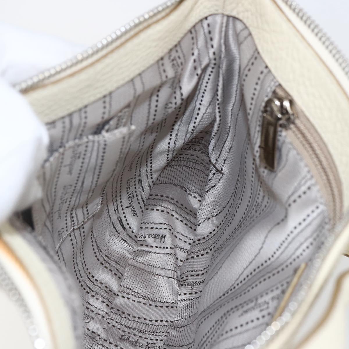 Salvatore Ferragamo Gancini Shoulder Bag Leather Silver White Auth 166742
