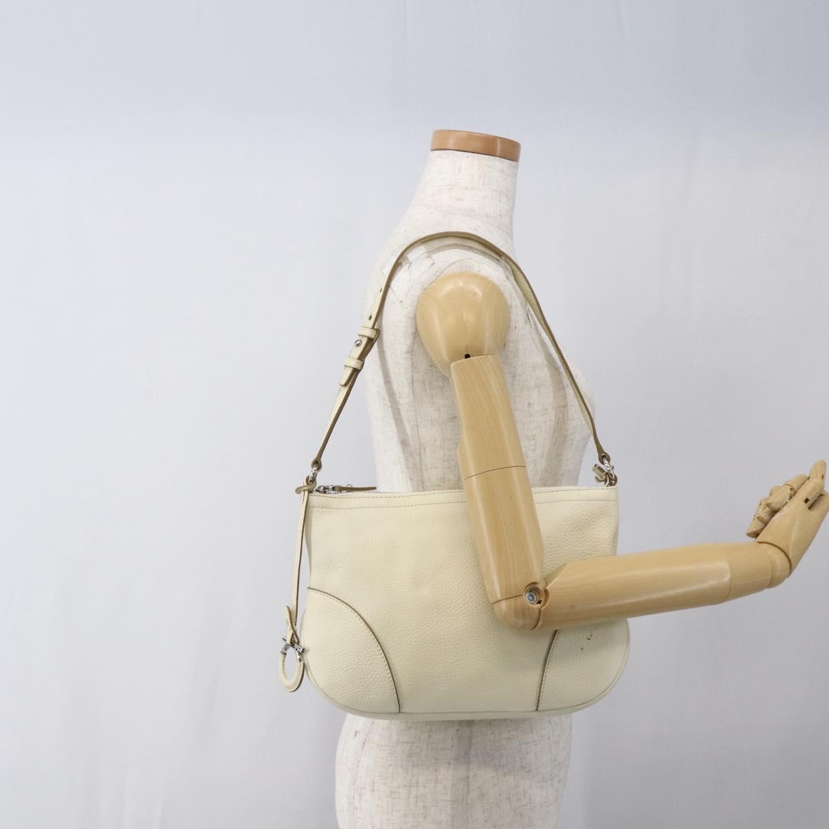 Salvatore Ferragamo Gancini Shoulder Bag Leather Silver White Auth 166742