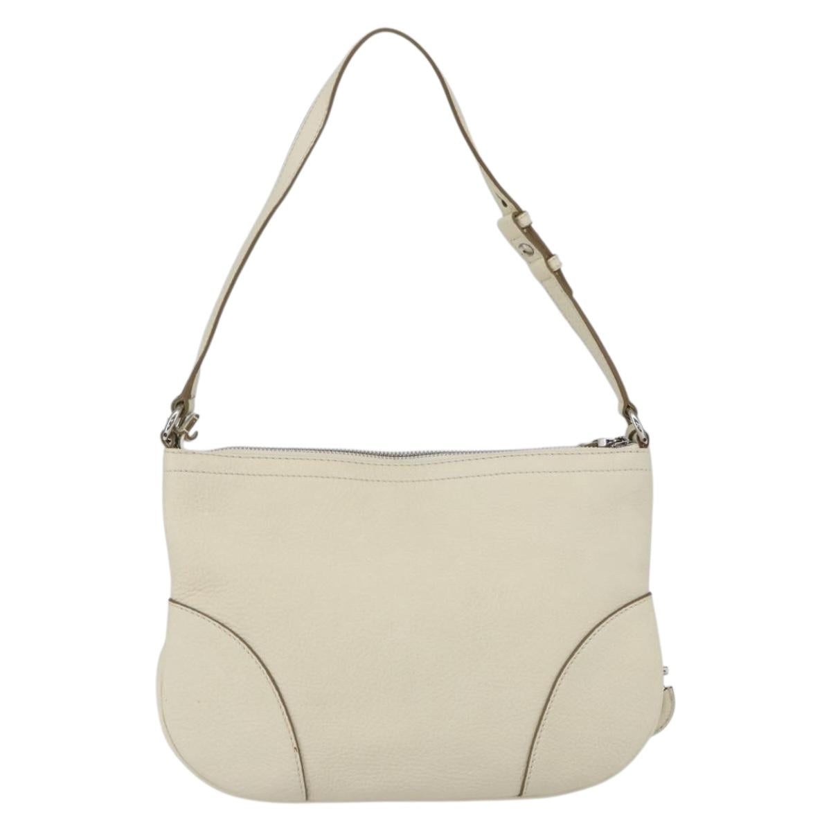 Salvatore Ferragamo Gancini Shoulder Bag Leather Silver White Auth 166742