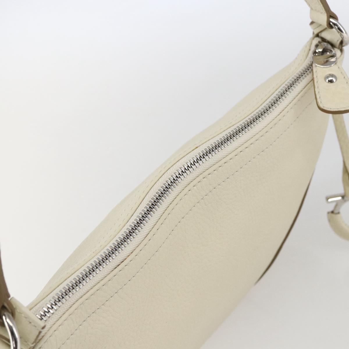 Salvatore Ferragamo Gancini Shoulder Bag Leather Silver White Auth 166742