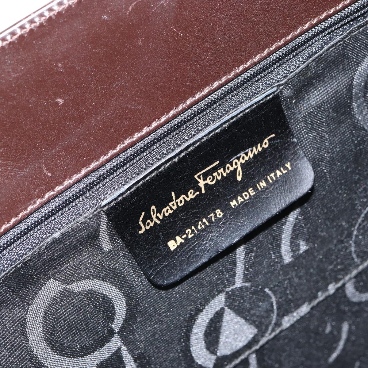 Salvatore Ferragamo Vala Hand Bag Leather Brown Gold Auth 166743