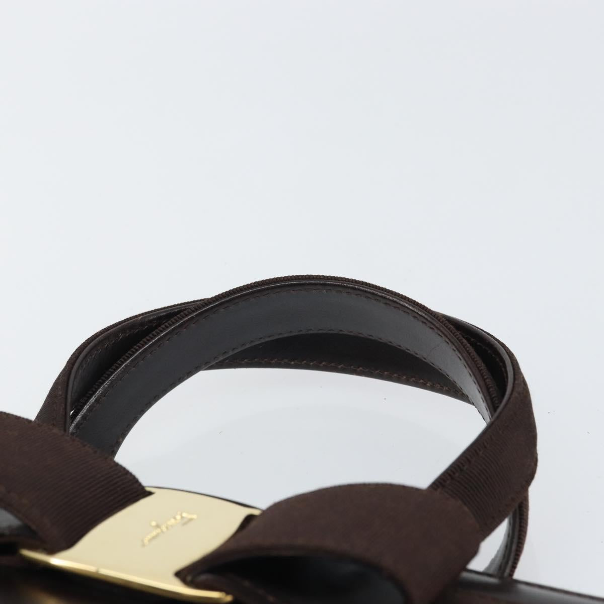 Salvatore Ferragamo Vala Hand Bag Leather Brown Gold Auth 166743