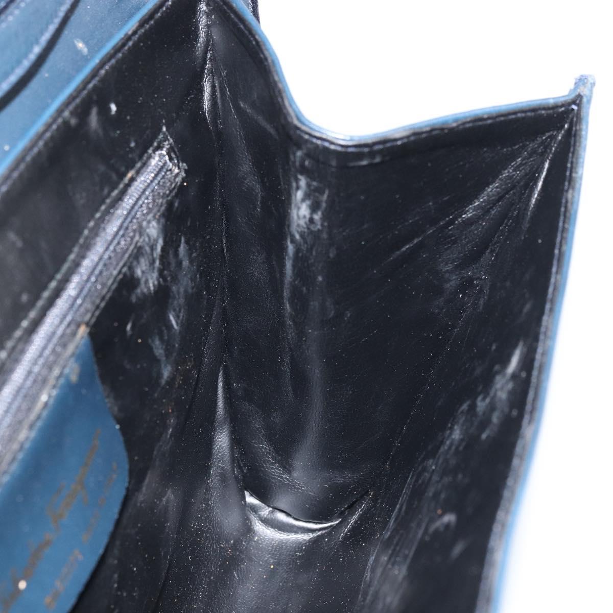 Salvatore Ferragamo Shoulder Bag Leather Navy Gold Auth 166744