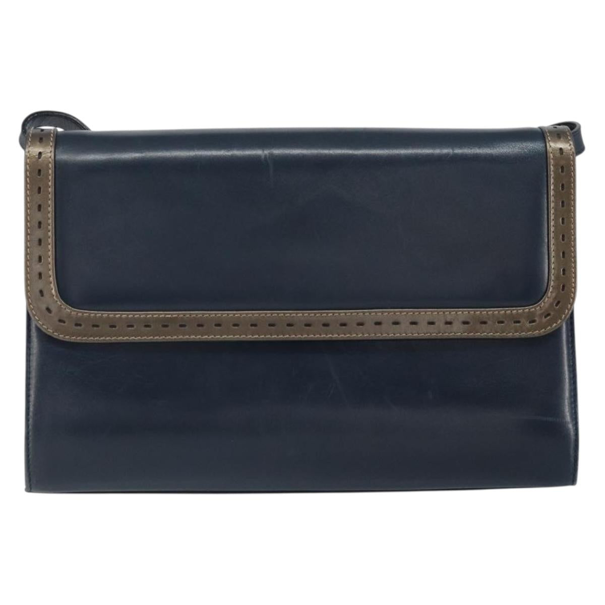Salvatore Ferragamo Shoulder Bag Leather Navy Gold Auth 166744