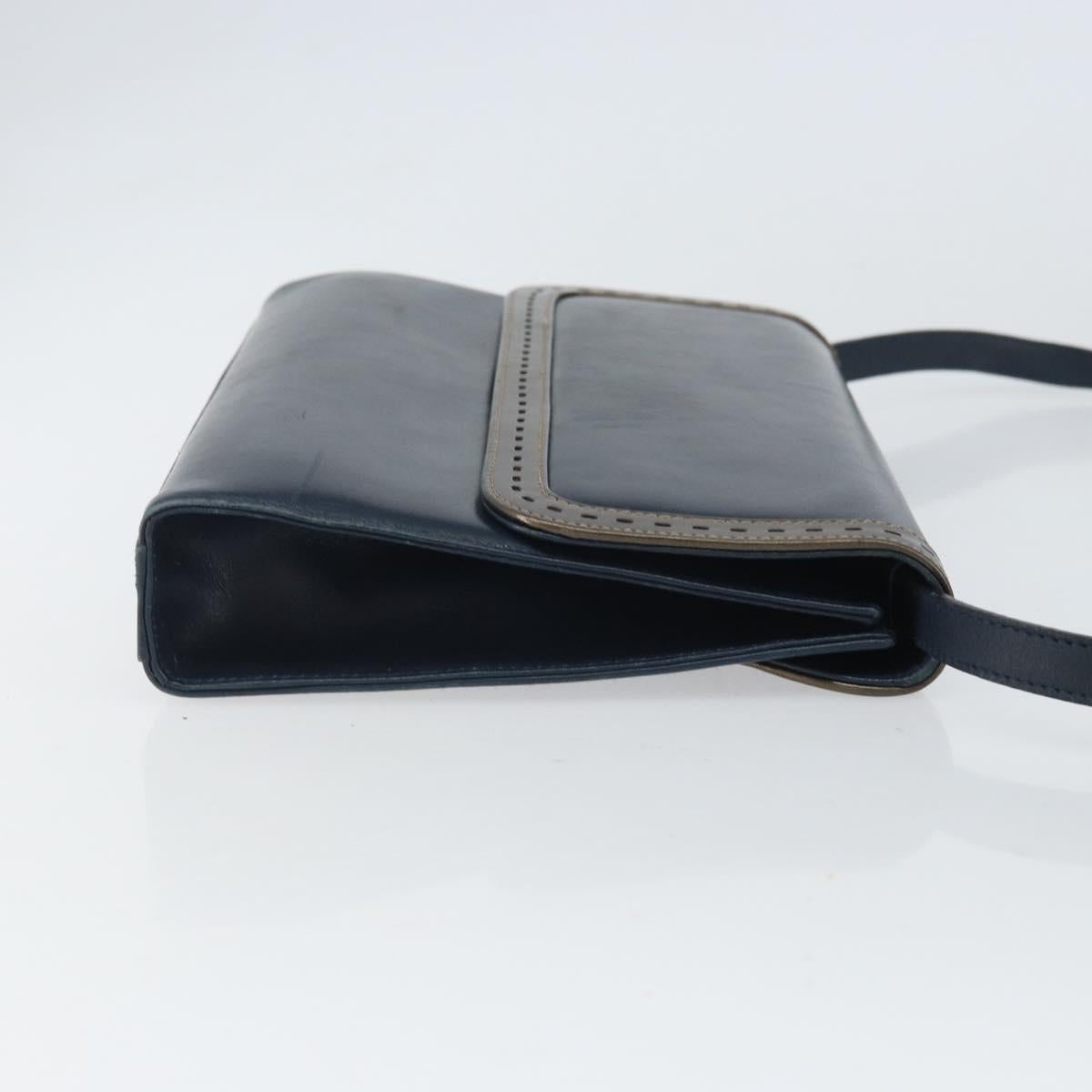 Salvatore Ferragamo Shoulder Bag Leather Navy Gold Auth 166744