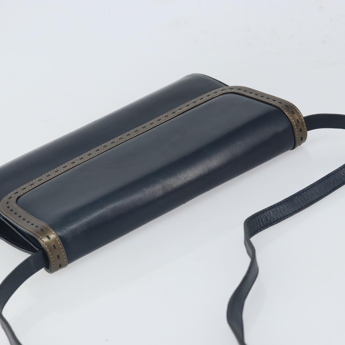 Salvatore Ferragamo Shoulder Bag Leather Navy Gold Auth 166744