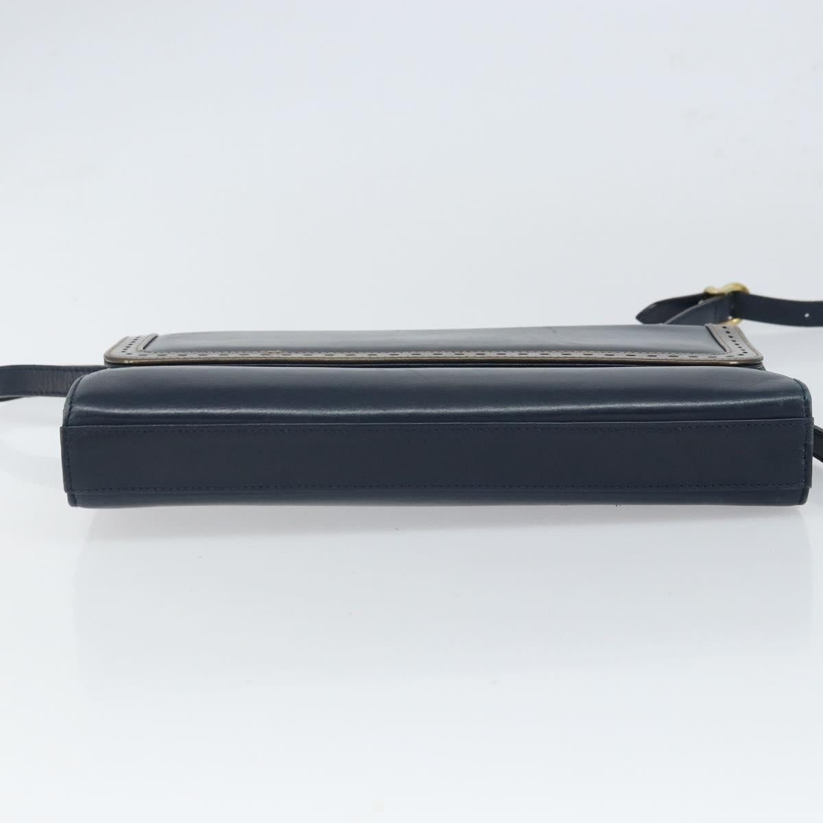 Salvatore Ferragamo Shoulder Bag Leather Navy Gold Auth 166744