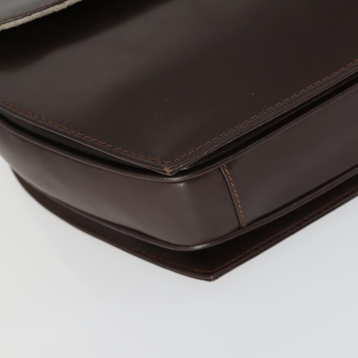 GUCCI Chain Shoulder Bag Leather Brown Gold Auth 166746