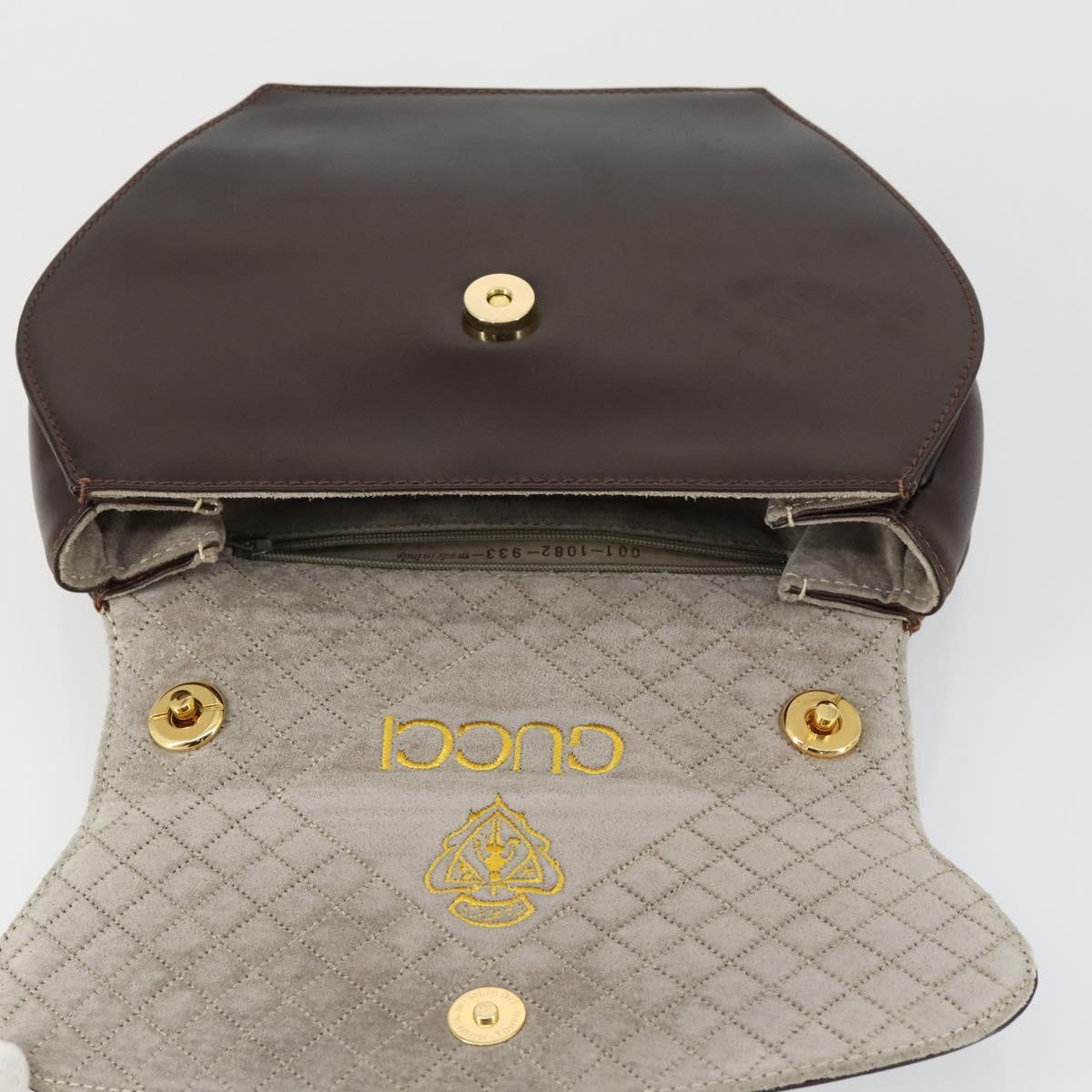 GUCCI Chain Shoulder Bag Leather Brown Gold Auth 166746