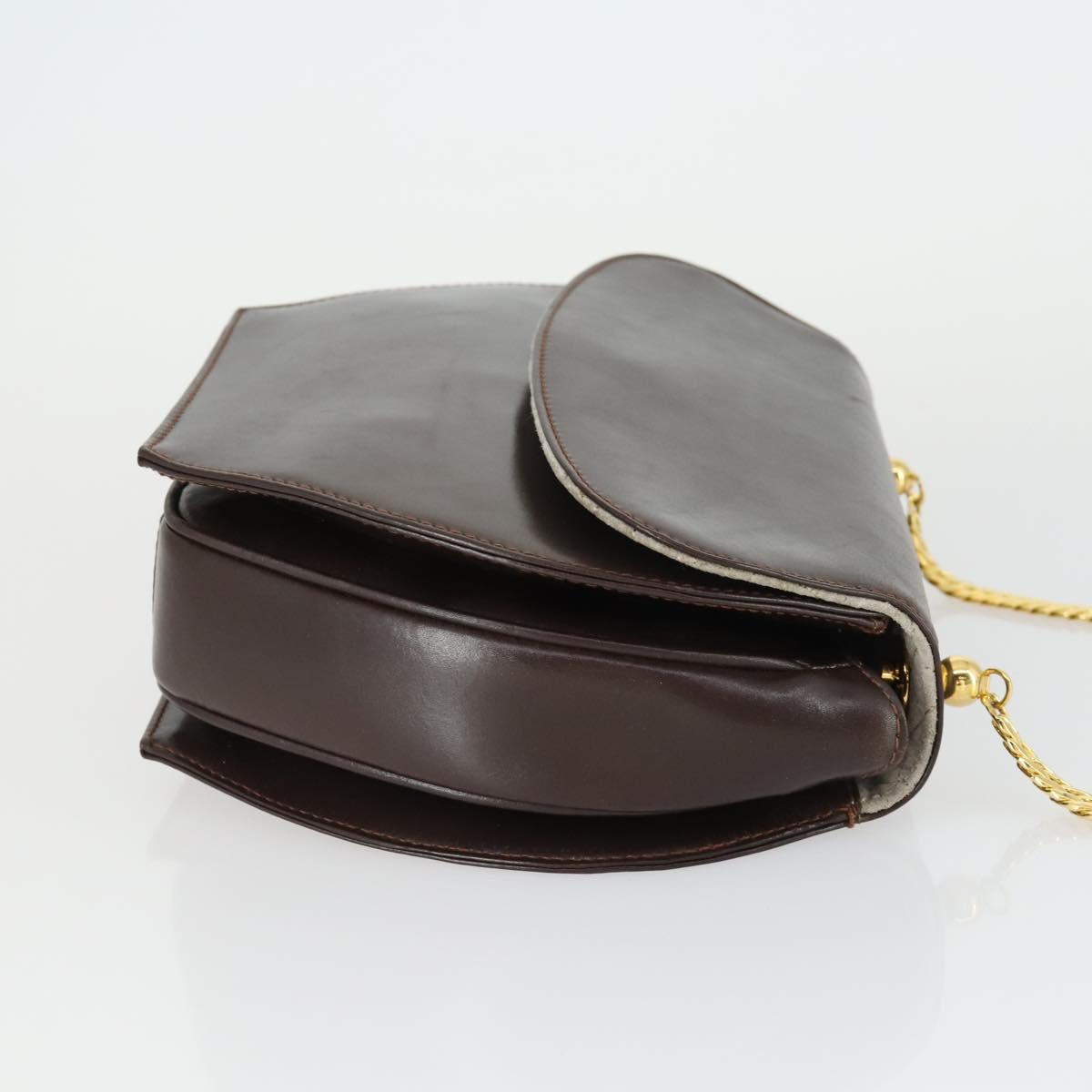GUCCI Chain Shoulder Bag Leather Brown Gold Auth 166746