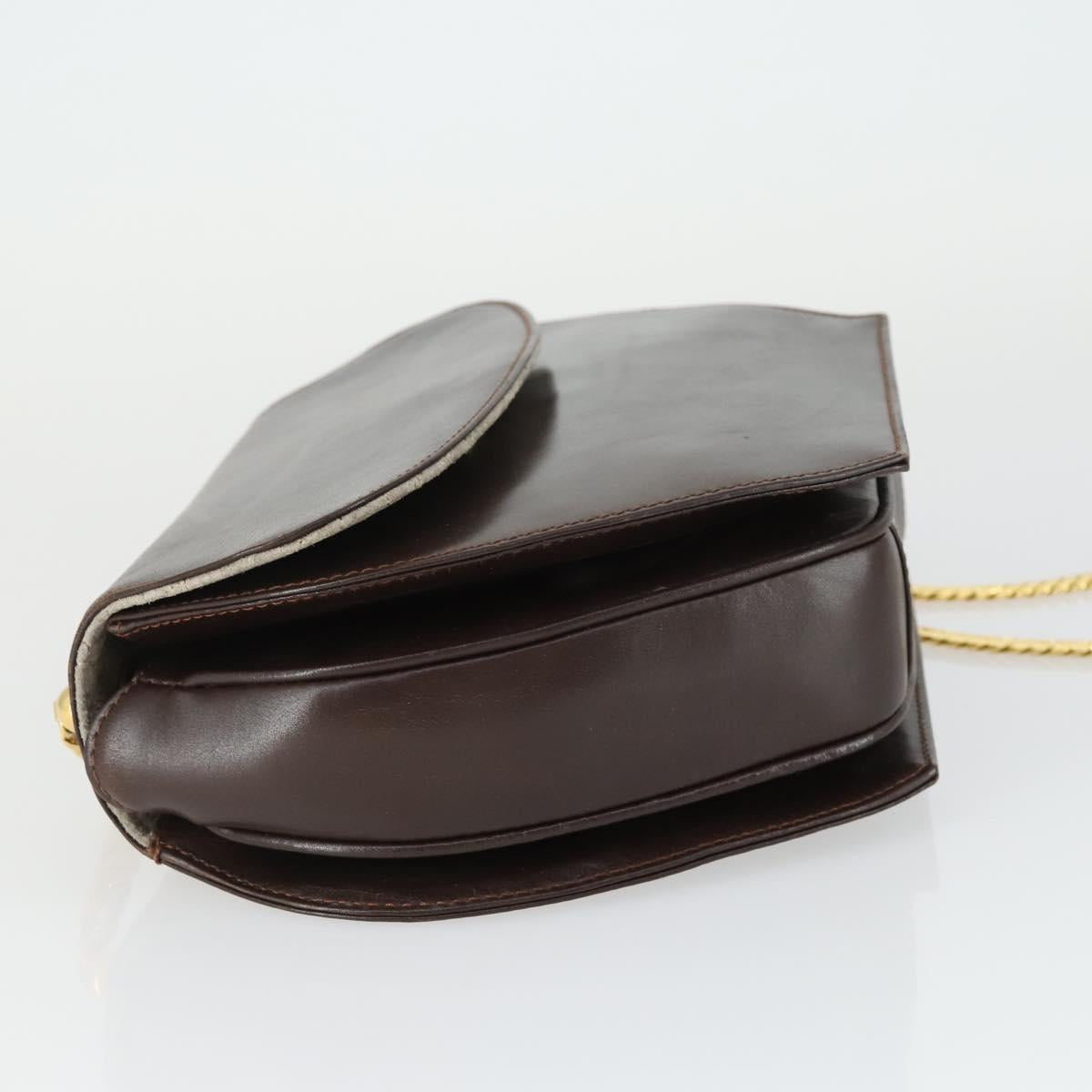 GUCCI Chain Shoulder Bag Leather Brown Gold Auth 166746