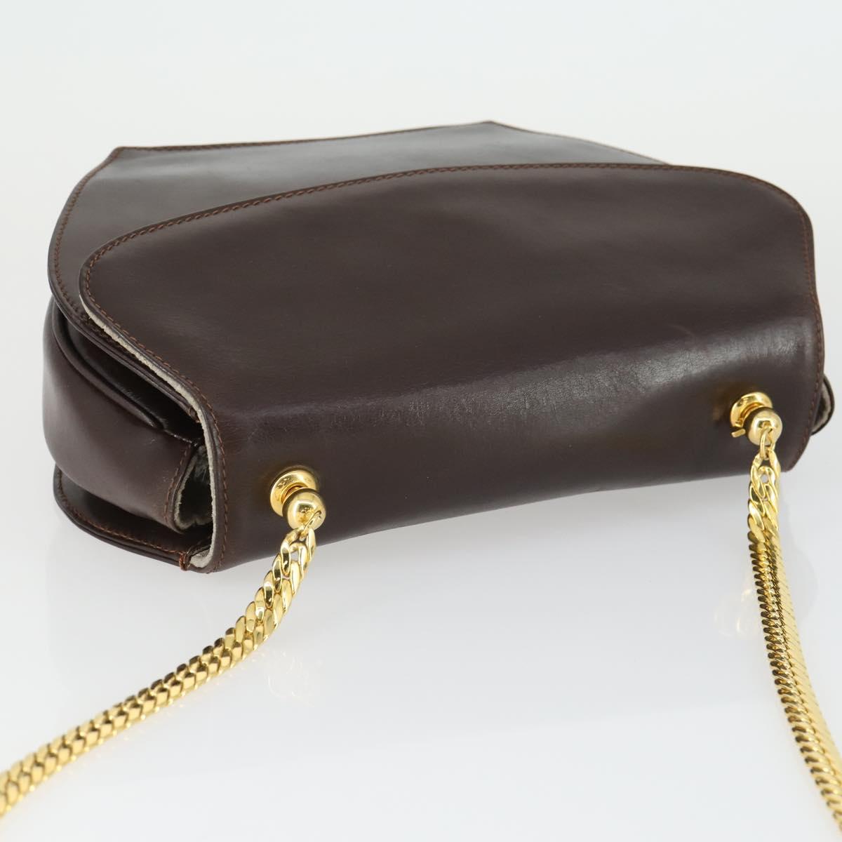 GUCCI Chain Shoulder Bag Leather Brown Gold Auth 166746