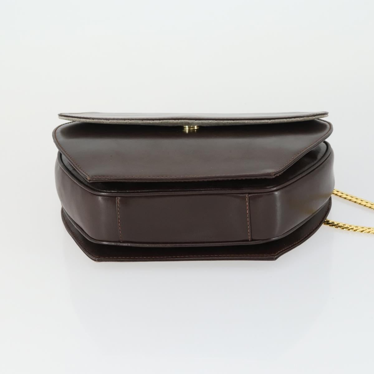 GUCCI Chain Shoulder Bag Leather Brown Gold Auth 166746