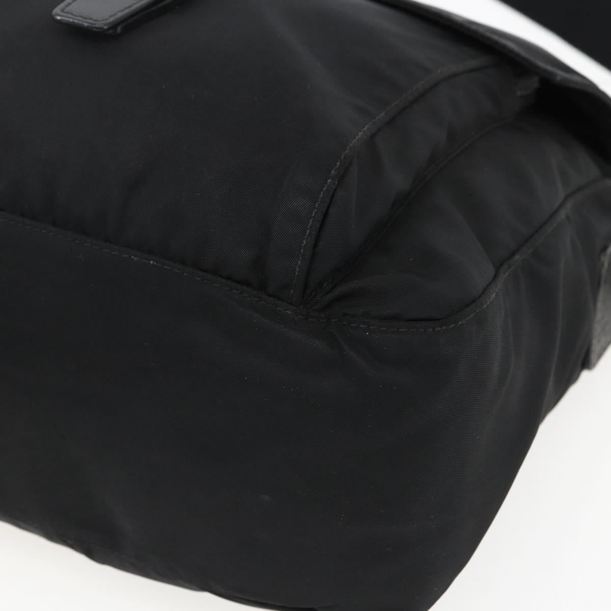 PRADA Shoulder Bag Nylon Black Silver Auth 166748