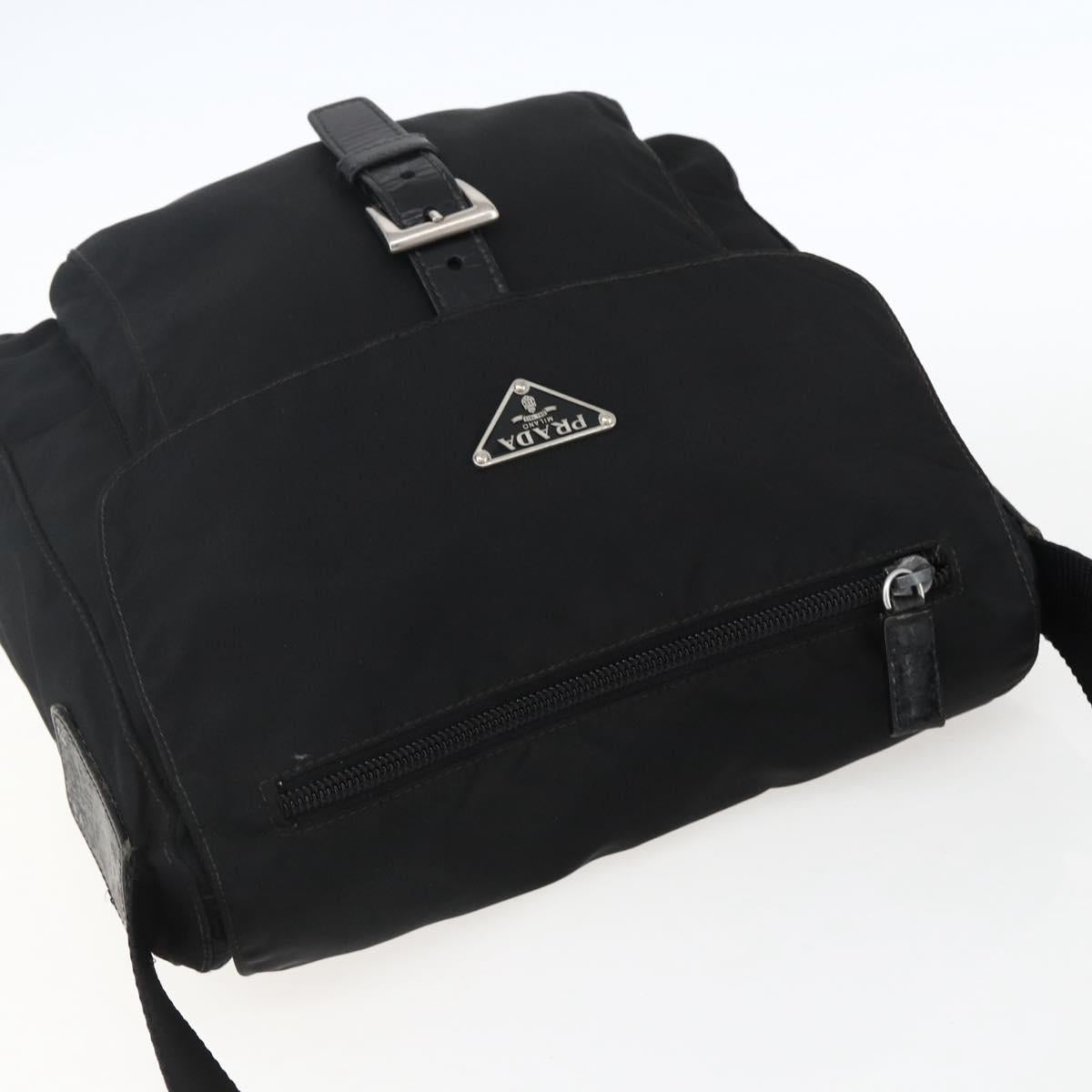 PRADA Shoulder Bag Nylon Black Silver Auth 166748
