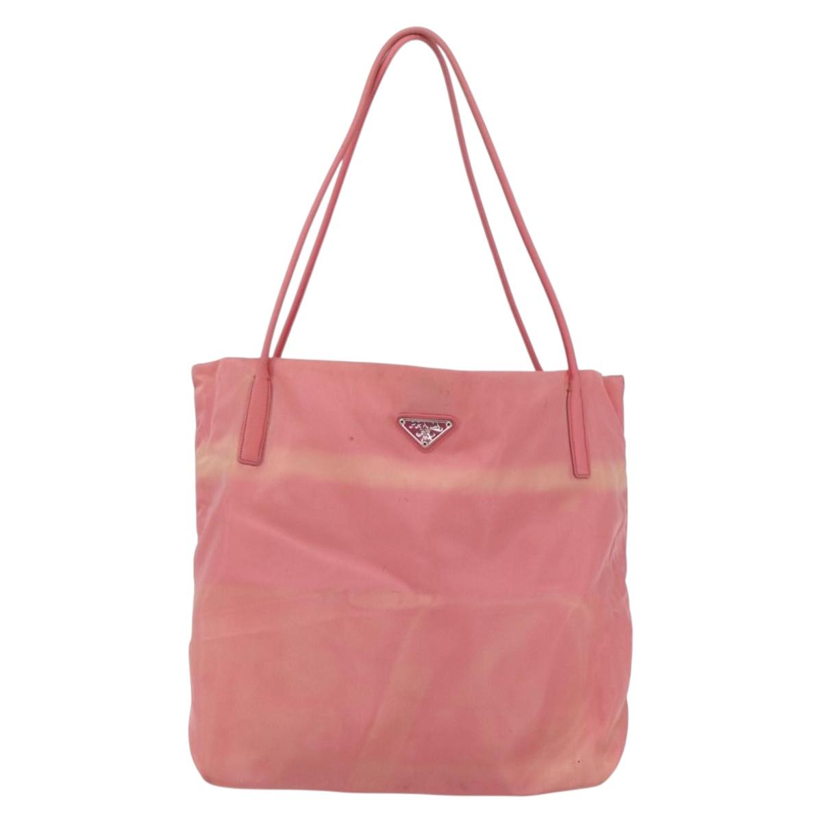 PRADA Tote Bag Nylon Pink Silver Auth 166750